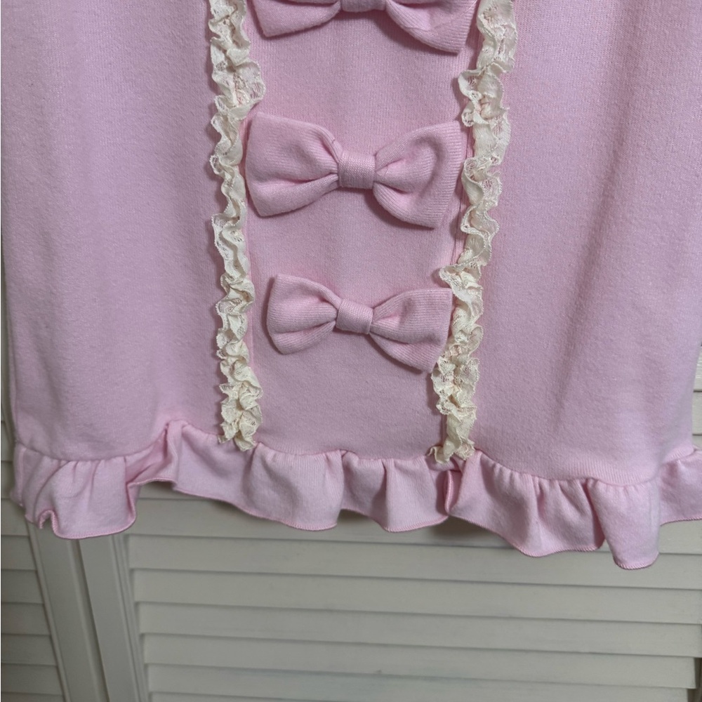 Ancoco pretty pink bow ruffle lace shirt sleeve top - Picture 6 of 8